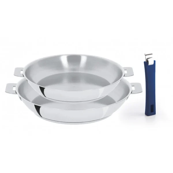 Set De 2 Poêles Inox Avec Poignée Bleue Mutine Amovible Cristel en solde 1