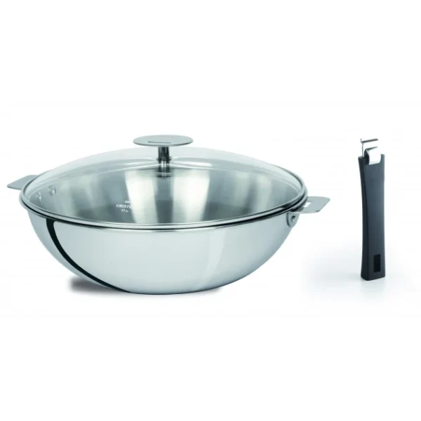 vente à bas prix Set Wok Casteline 28 Cm Inox Poignée Amovible Et Couvercle Cristel 1